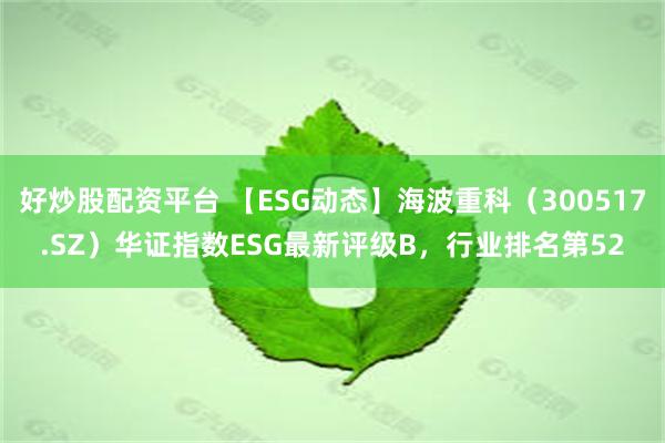 好炒股配资平台 【ESG动态】海波重科（300517.SZ）华证指数ESG最新评级B，行业排名第52