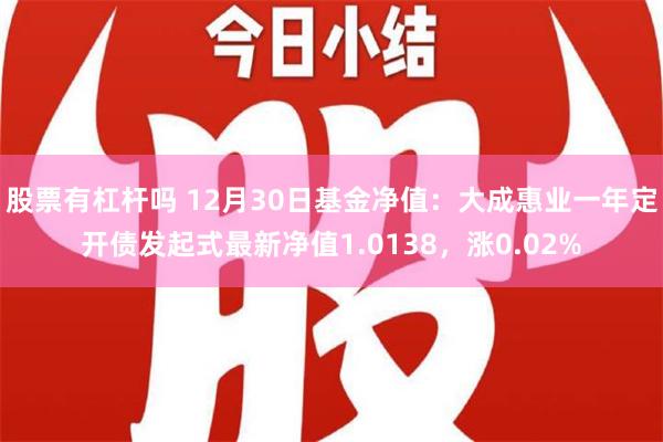 股票有杠杆吗 12月30日基金净值：大成惠业一年定开债发起式最新净值1.0138，涨0.02%